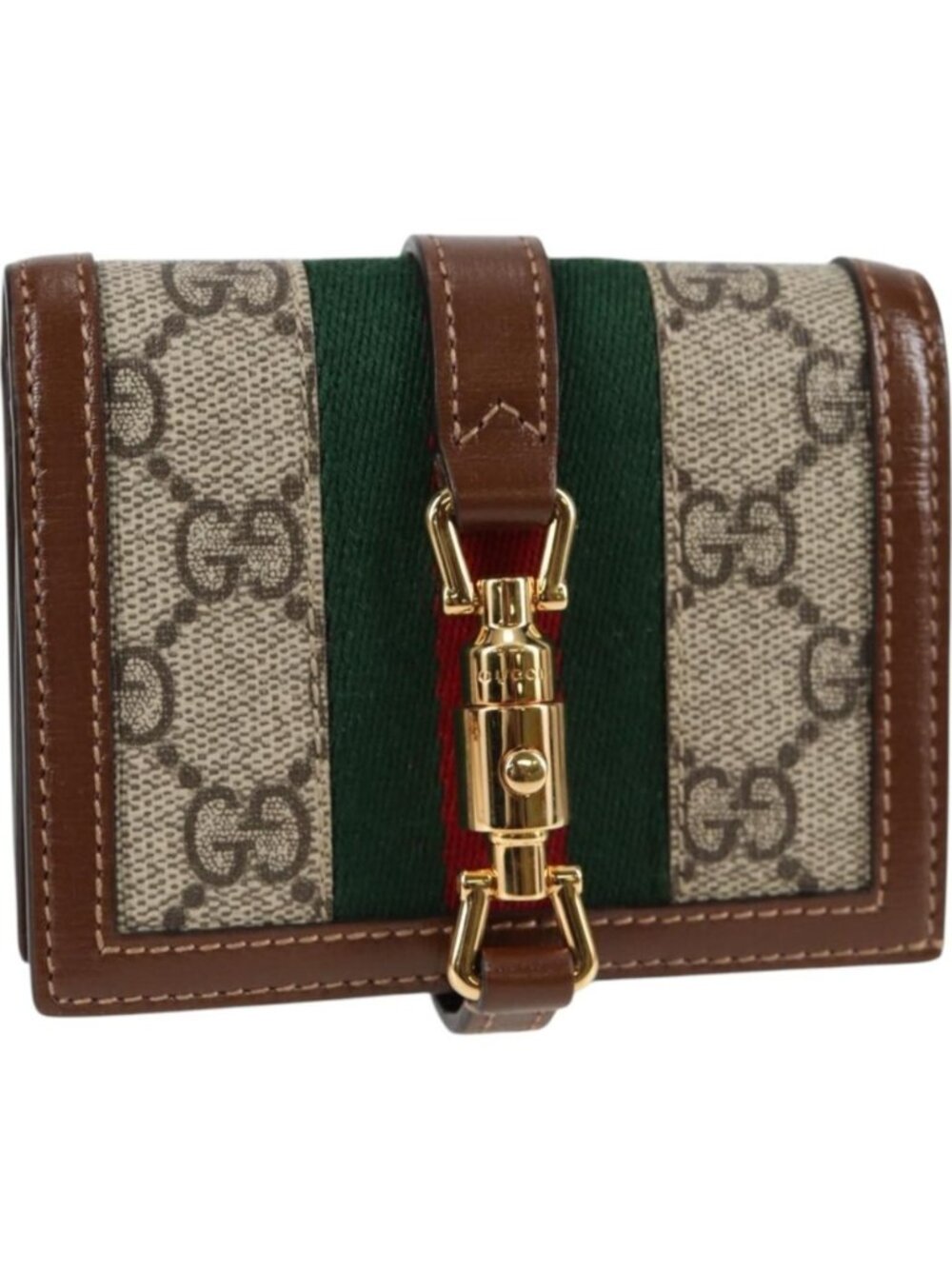 GUCCI GG Supreme Jackie WebbSherry Line Wallet PVC Beige 203495